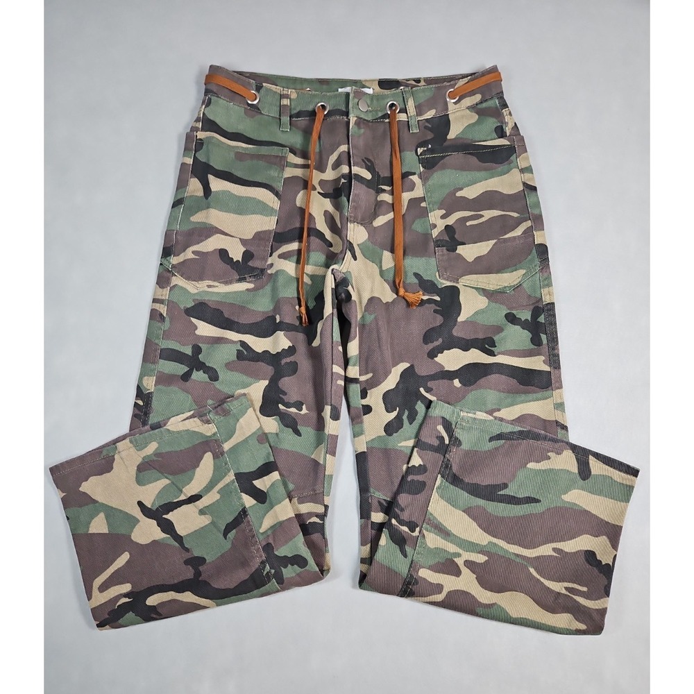 HME Womens Camo Lace Up High Rise Wide Leg Jeans Size XL (33) NWOT